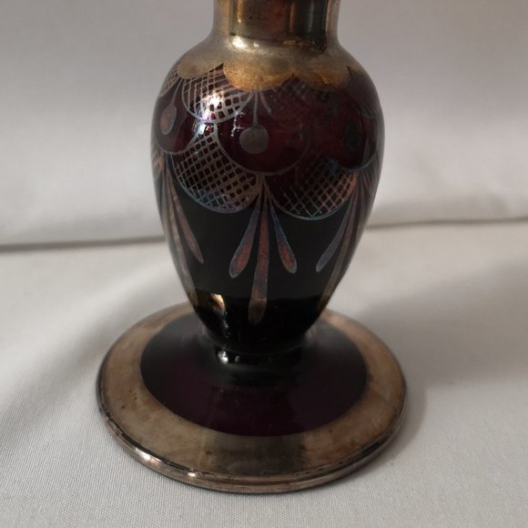 Beautiful Vintage Purple Amethyst Glass Vase w/ Silver Overlay Art Deco Design - Picture 3 of 7